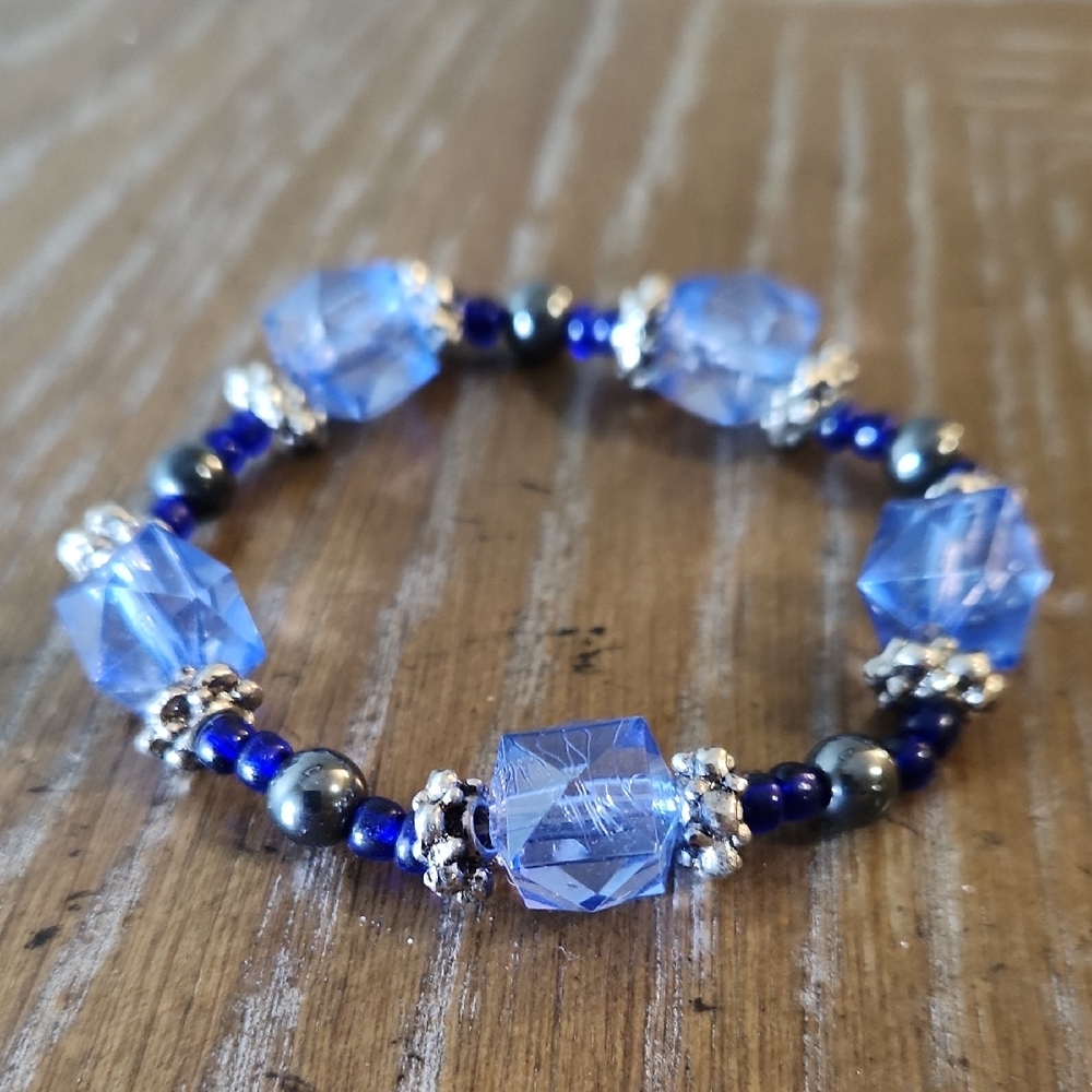 Blue Beaded Stretch Bracelet